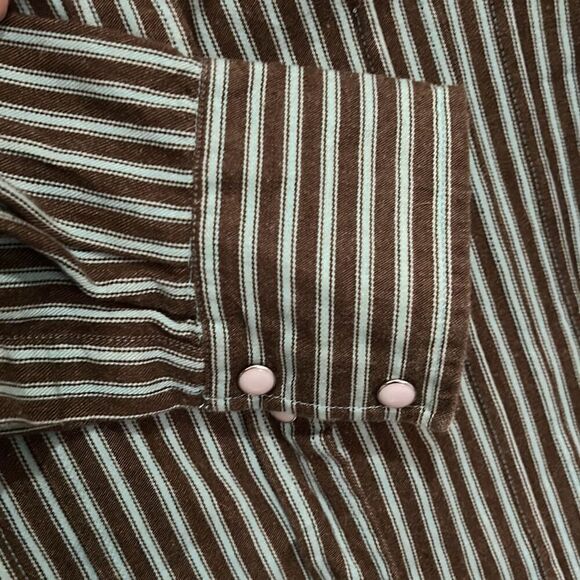Tasha Polizzi Brown and White Striped Button Down Shirt - Picture 4 of 7
